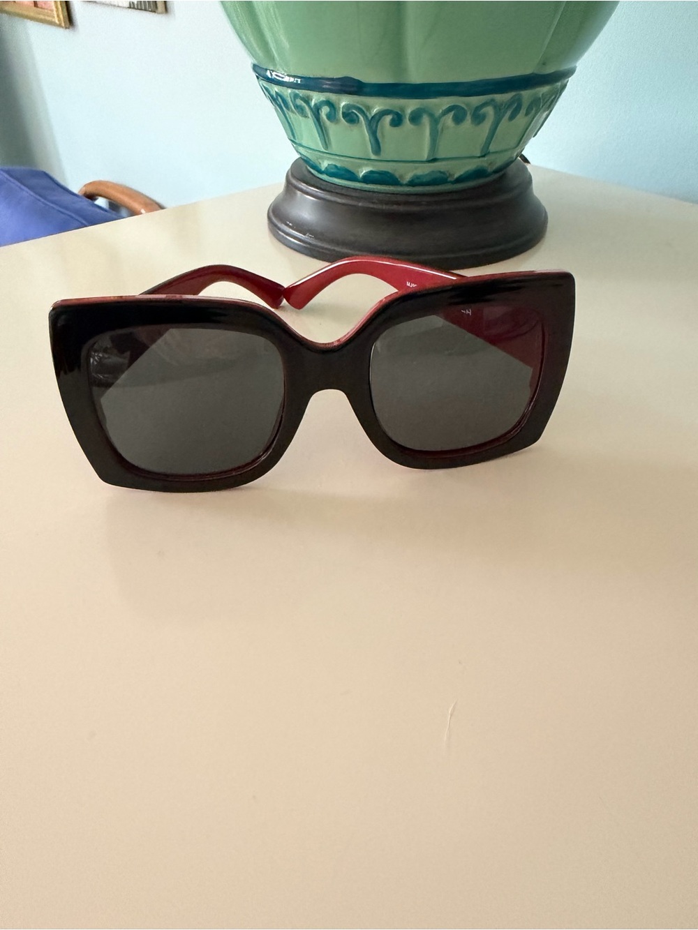 Maje Oversized Square Sunglasses - Dark Red Frame, Black Lenses